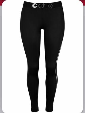 ethika Black High-Rise Leggings with White Side Stripe